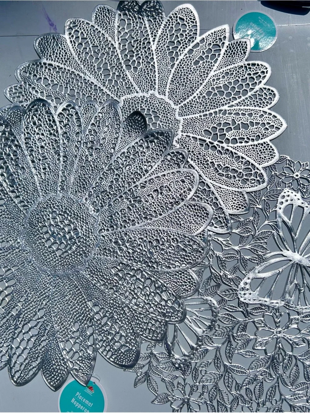 Silver Floral Lace Placemat Set - Metallic Doilies